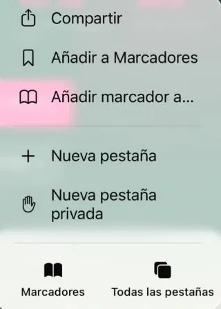 Menú con la opción Compartir