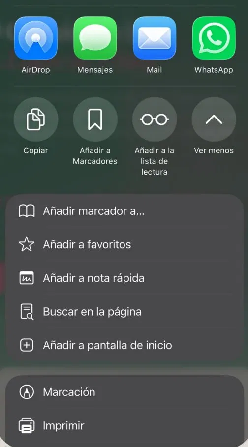 Opción Añadir a pantalla de inicio
